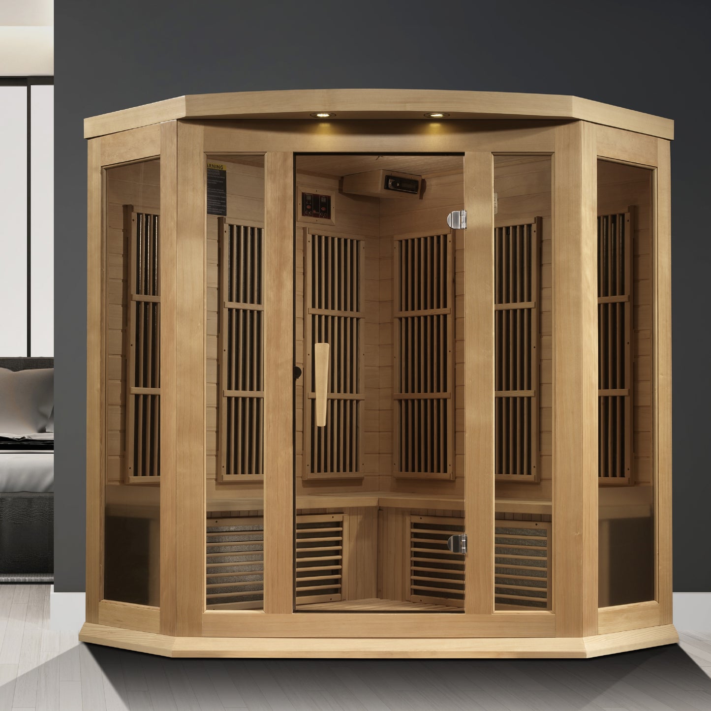Maxxus K356-01-ZF 3-Person Corner Near-Zero EMF Far Infrared Sauna – Hemlock — product view 4