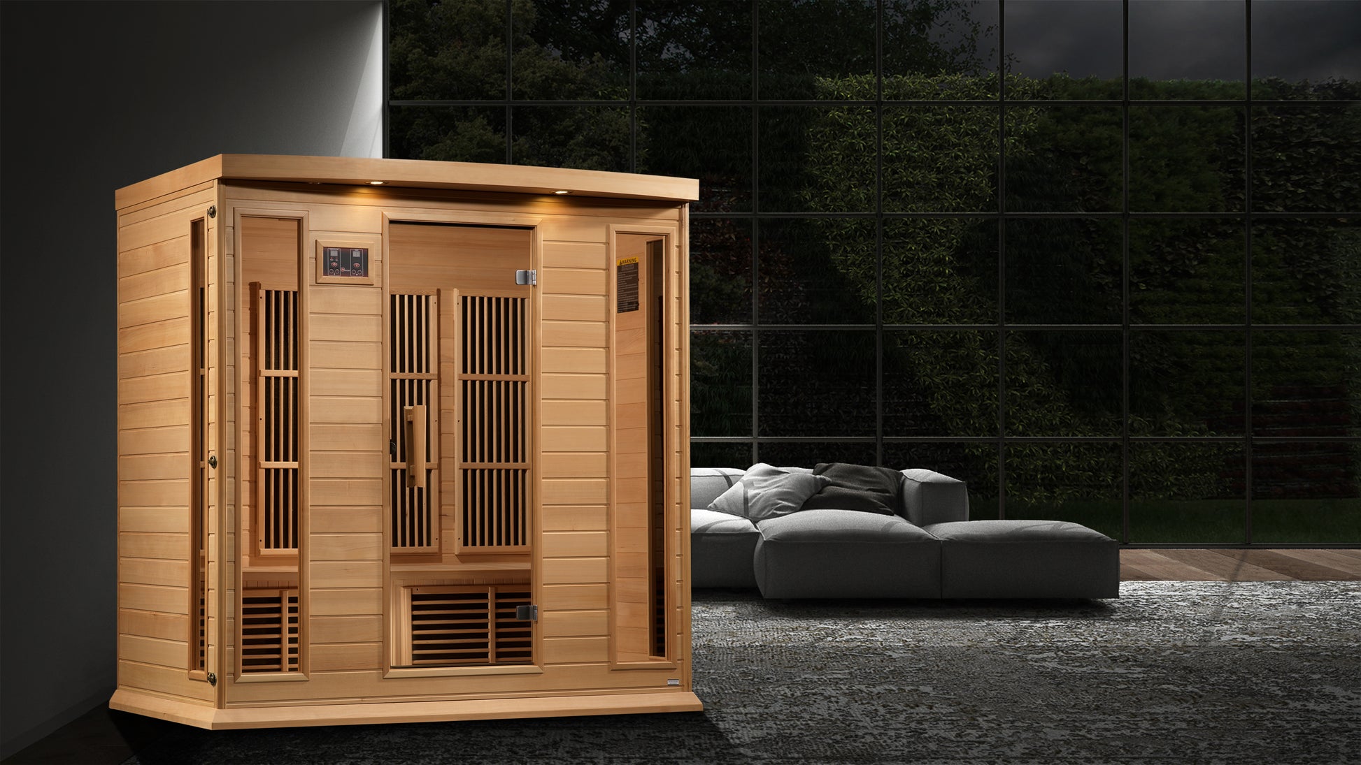 Maxxus K406-01 4-Person Low EMF Far Infrared Sauna – Hemlock — in a room setting